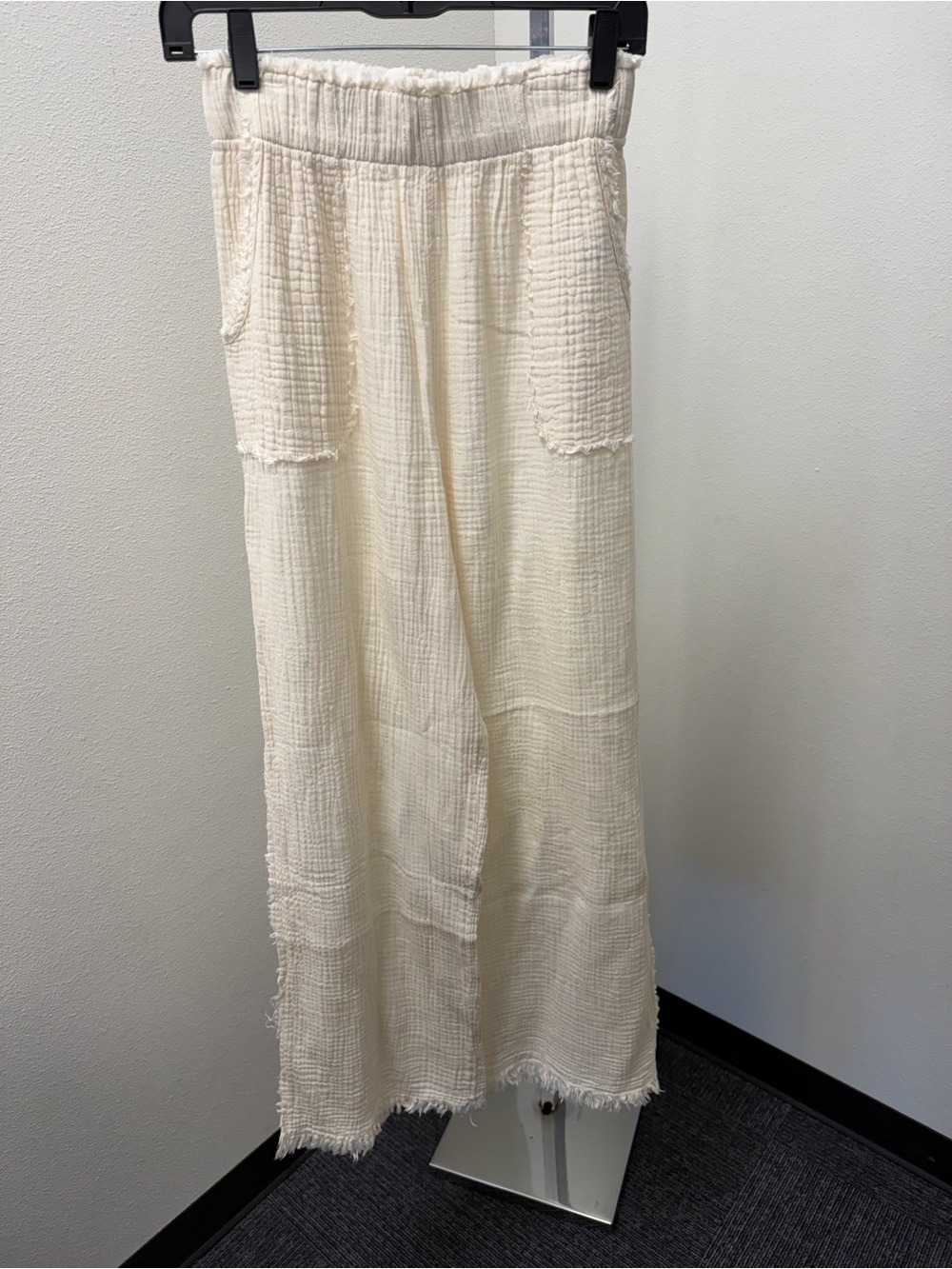 İKİKİZ 100% Cotton Gauze Frayed Wide Leg Boho Pants Cream OS One Size Turkey
